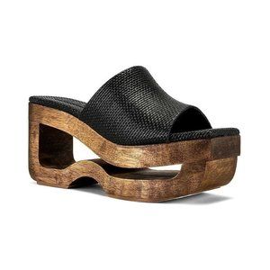 Cult Gaia Ruza Platform Women EU 38 Black Raffia Wooden Cut Out Heel Sandals EUC